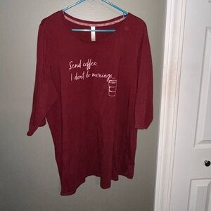 Burgundy “Send coffee, I don’t do mornings” 3/4 sleeve tee